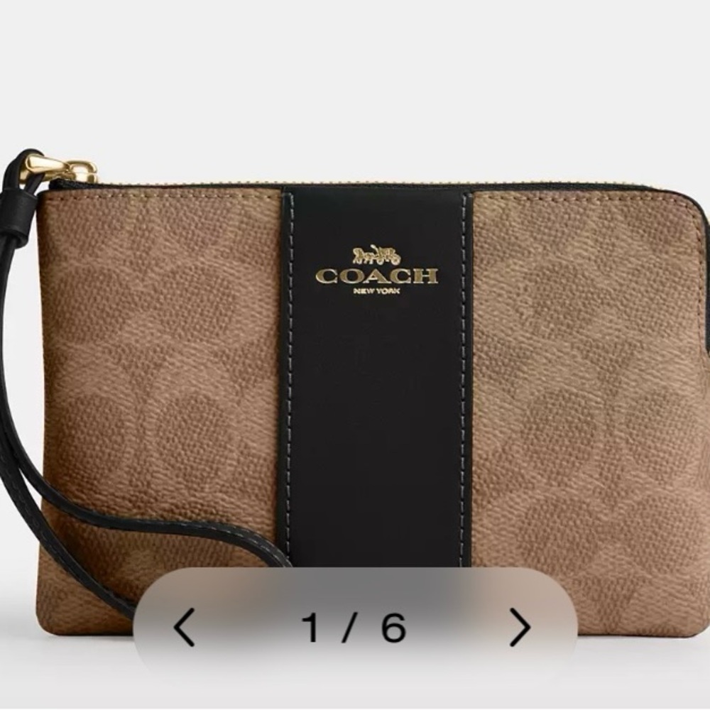 Coach Beige and Black Wristlet in Signature Canvas *new*